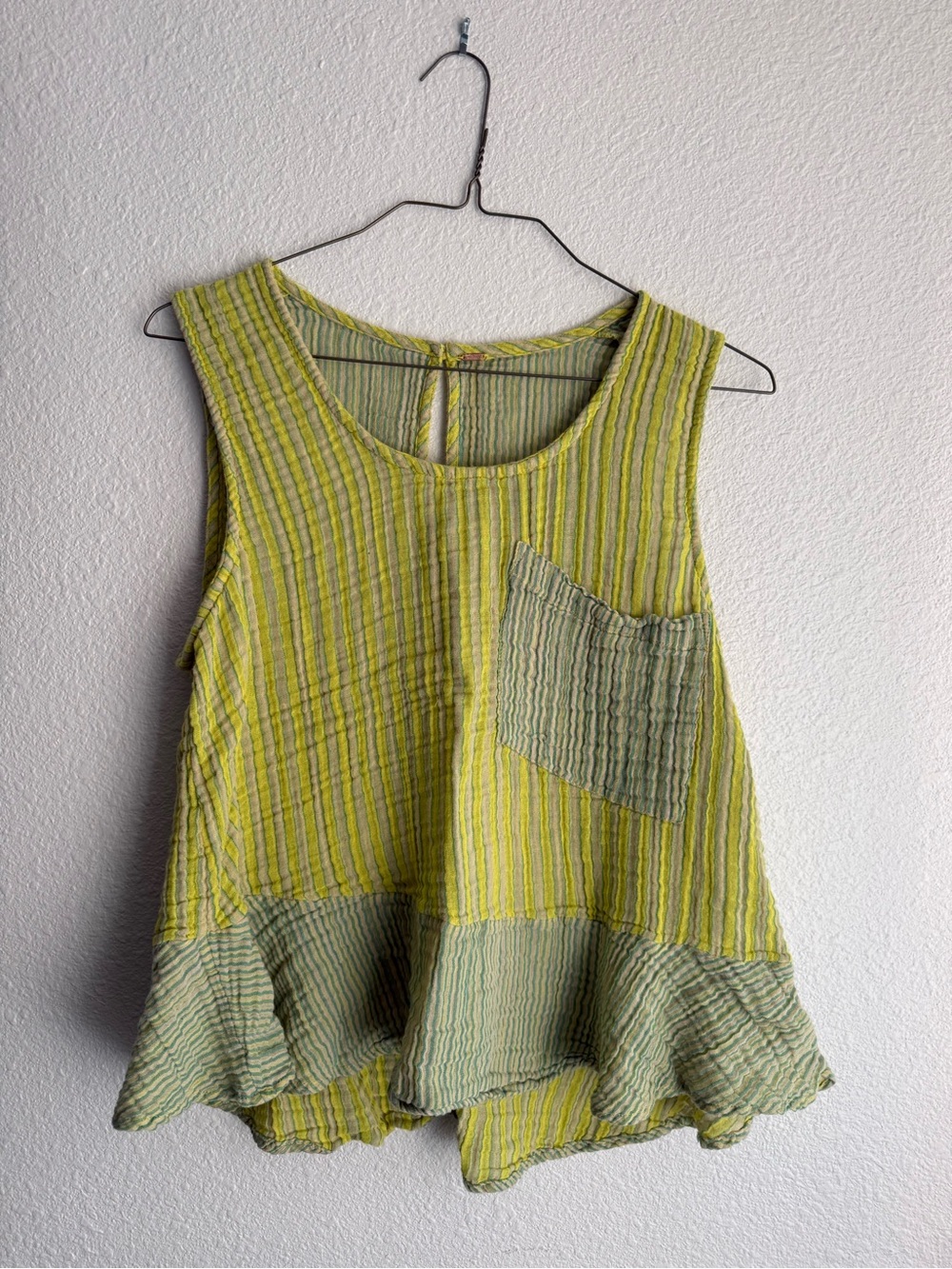 Free People Lime Green Striped Sleeveless Tunic Tank